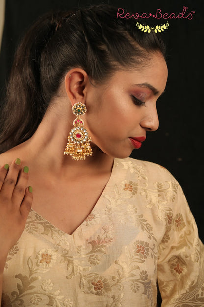 kundan gold polish long earrings kle220184-187