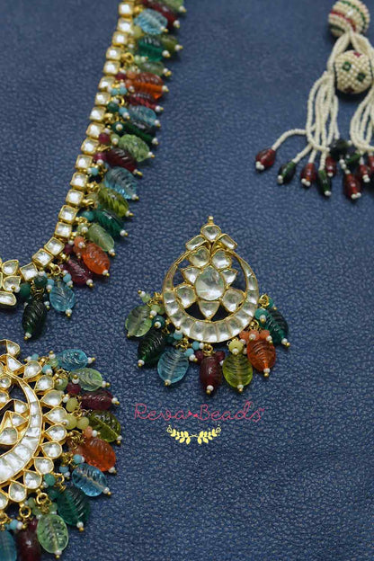 Kundan Long Necklace Earrings Set klnes220161