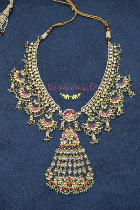 Kundan Long Necklace Earrings Paasa Haath Phool Set klnephps220248