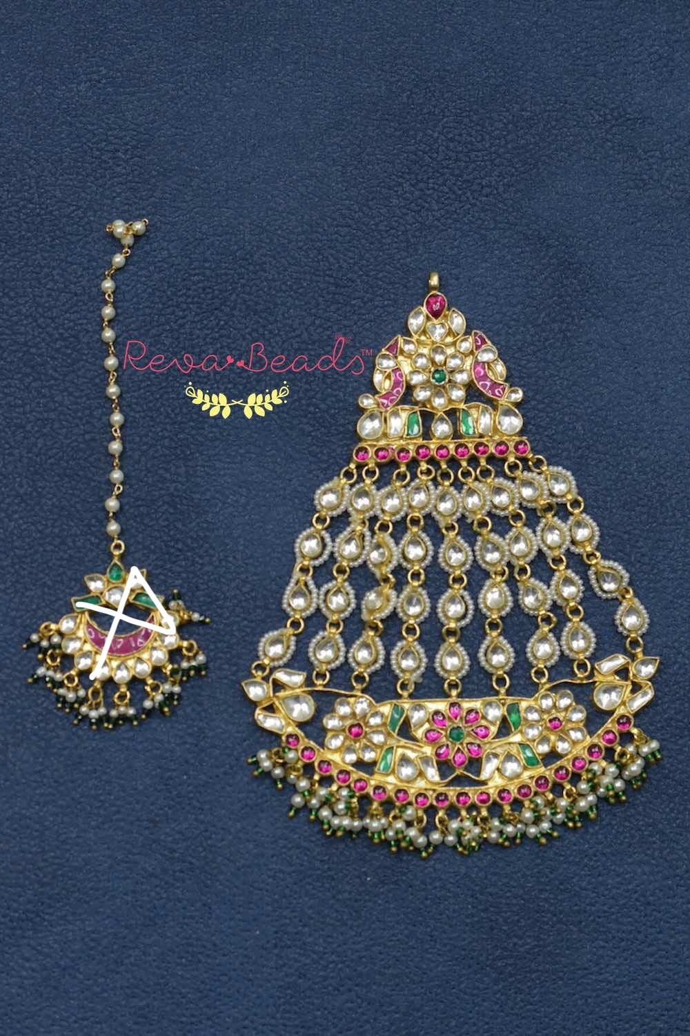 Kundan Long Necklace Earrings Paasa Haath Phool Set klnephps220248