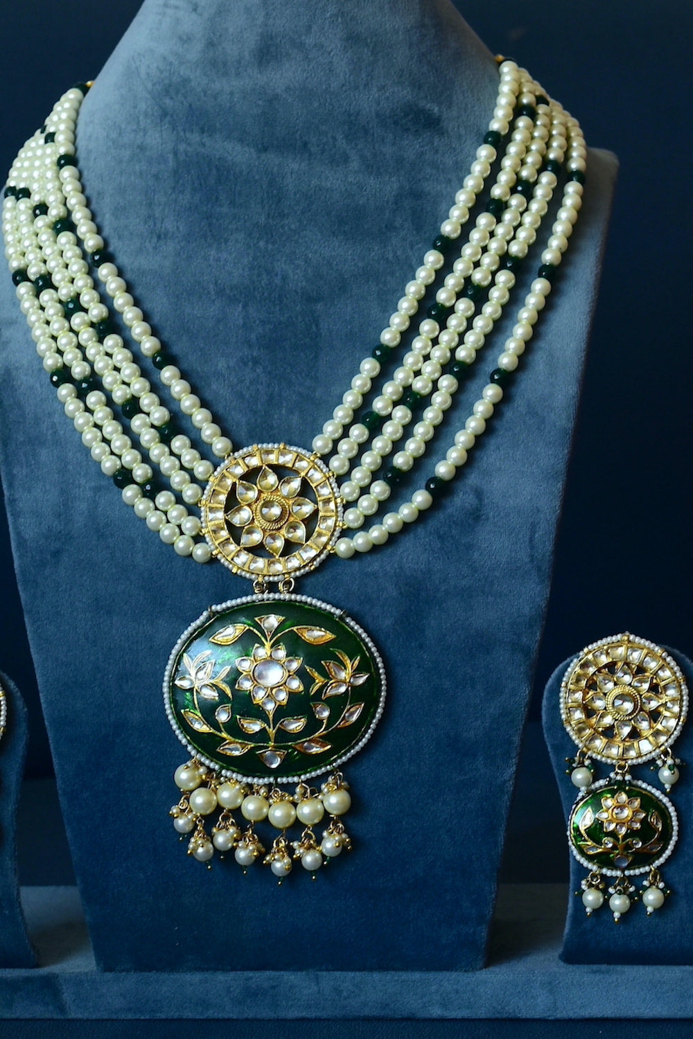 Jadau Kundan Meenakari Long Necklace Earrings Set kmcnes220004