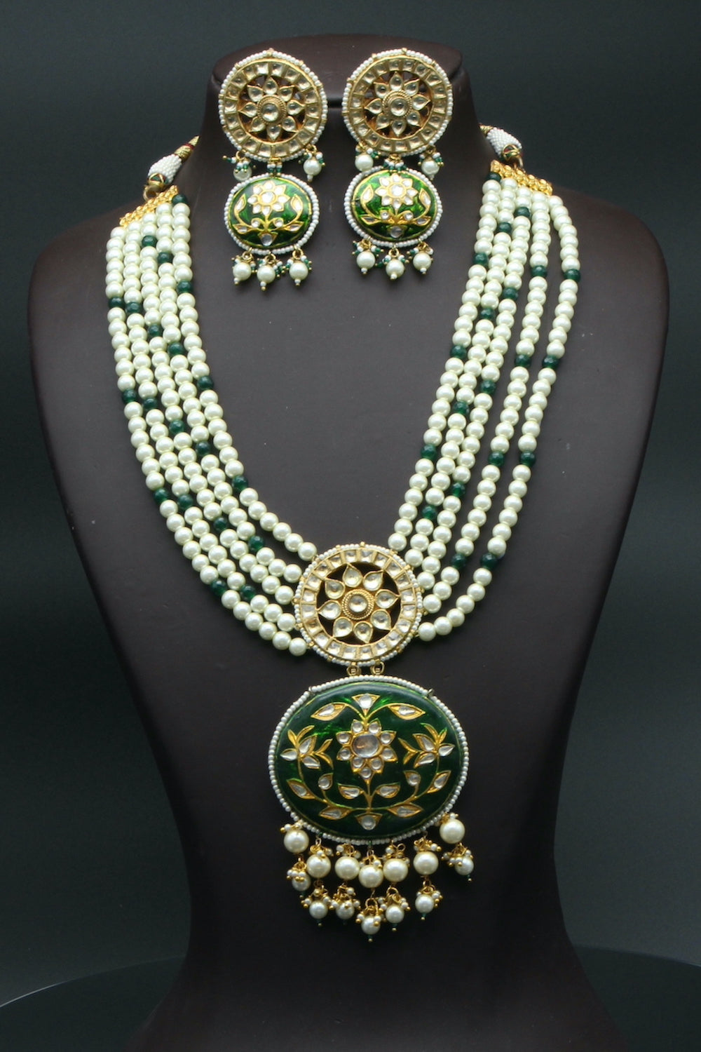 Jadau Kundan Meenakari Long Necklace Earrings Set kmcnes220004