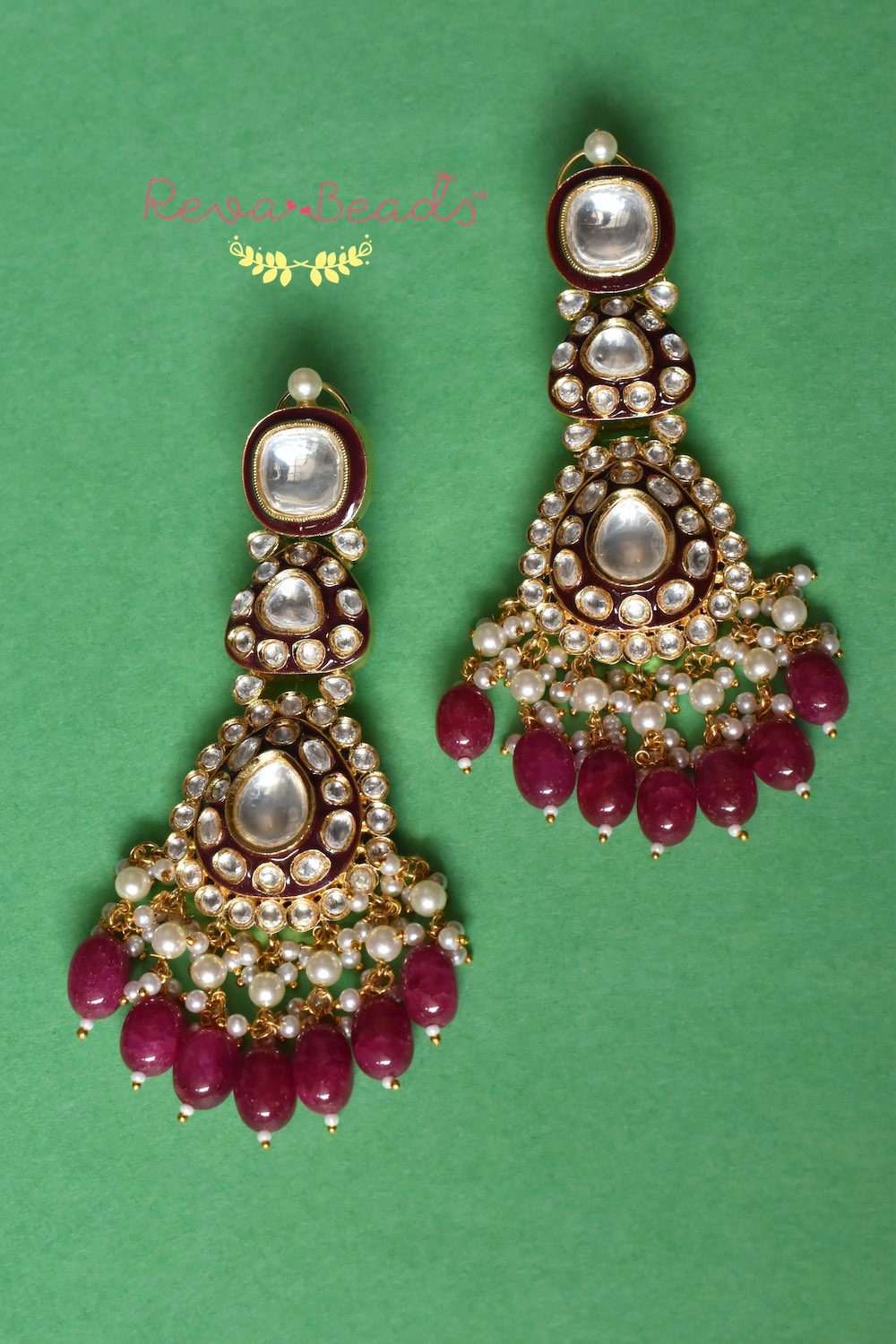 maroon kundan Meena long necklace