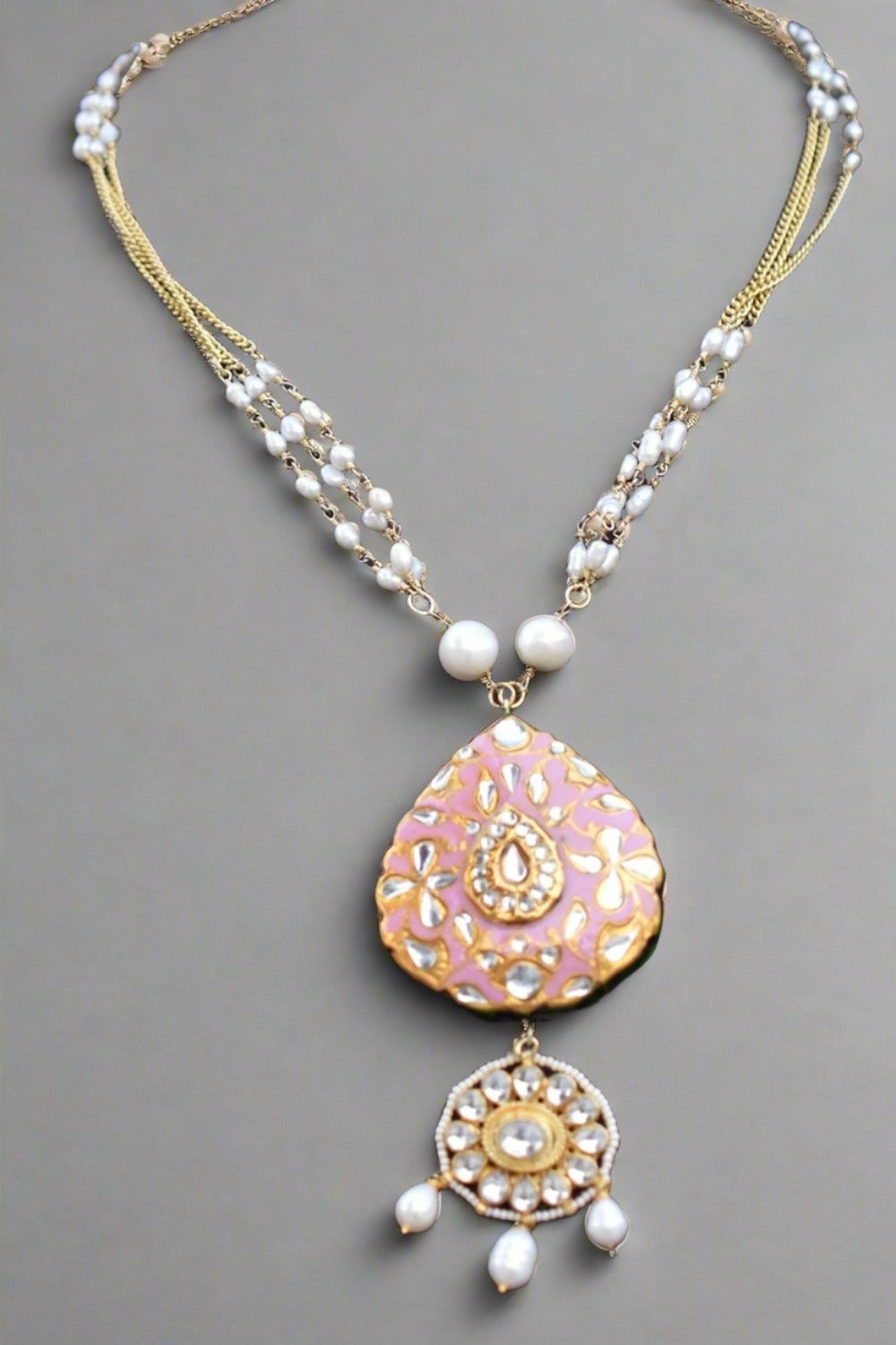 Jadau Kundan Meenakari Long Necklace Earrings Set kmlnes220003
