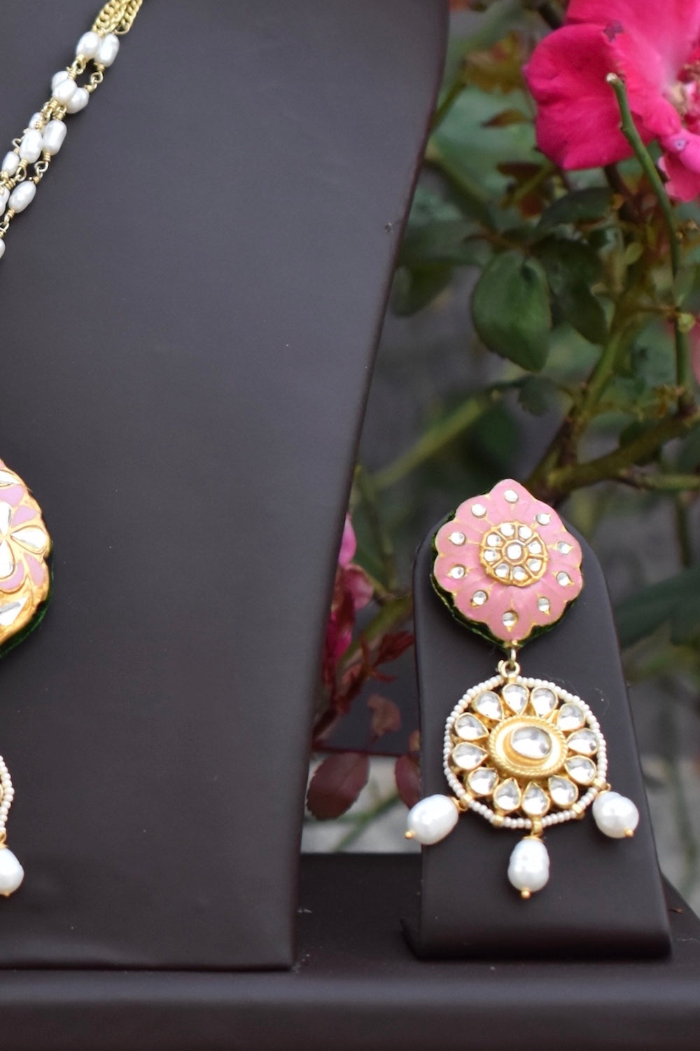 pink Meena kundan jewellery