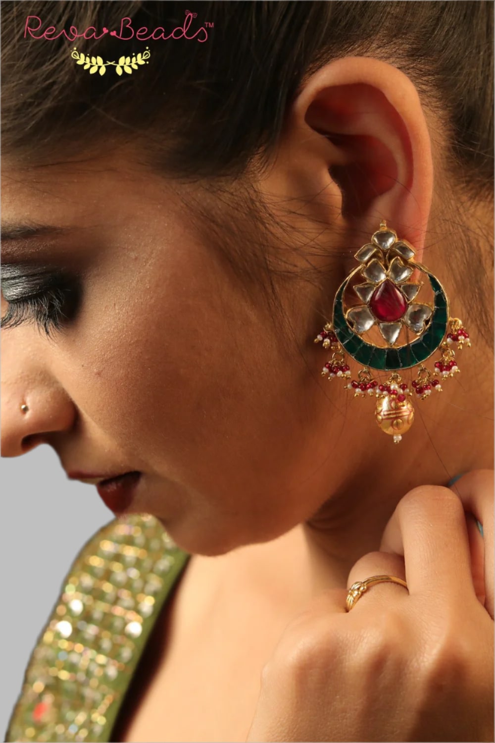green kundan studs