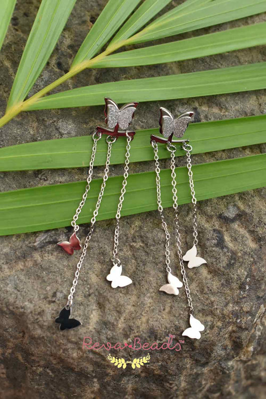 silver polish butterfly dangle earrings