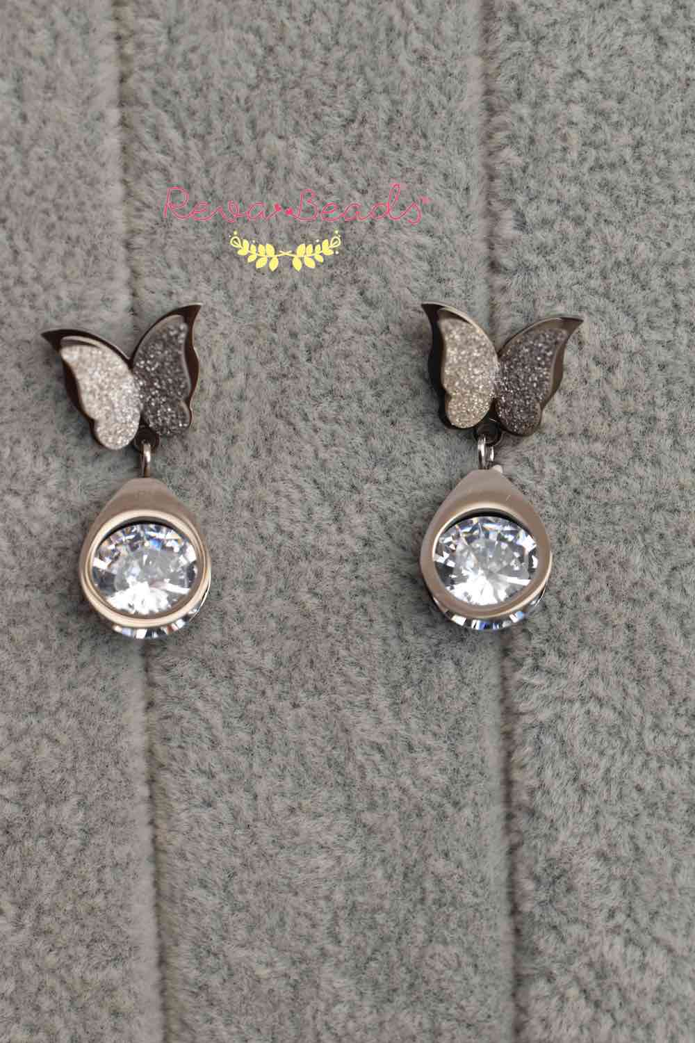 silver polish butterfly earrings