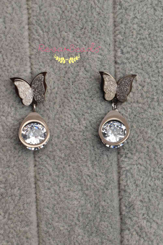 silver polish butterfly earrings