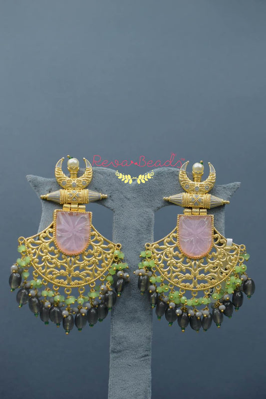 carved stone studded kundan chandbali earrings kmce220715-kmce220728
