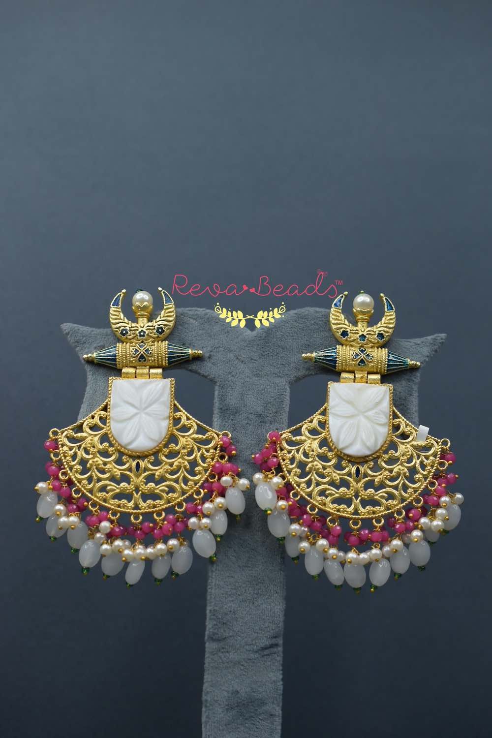 white pink chandbali