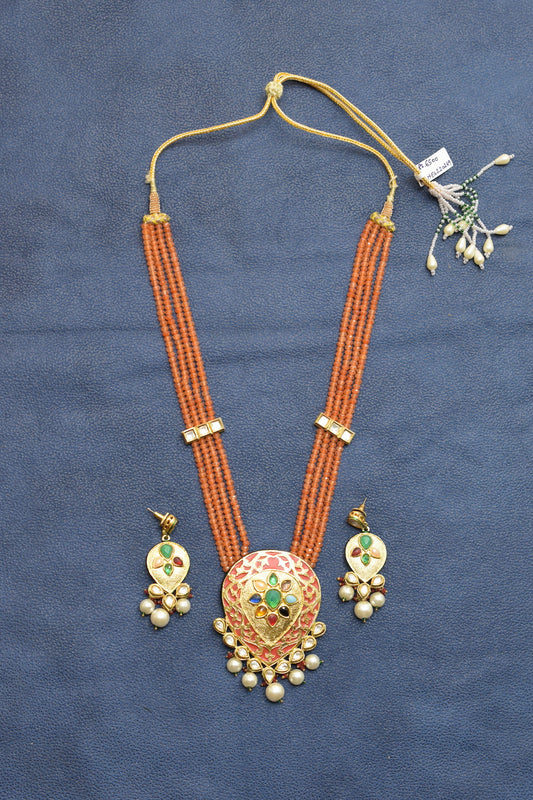 orange long necklace earrings set