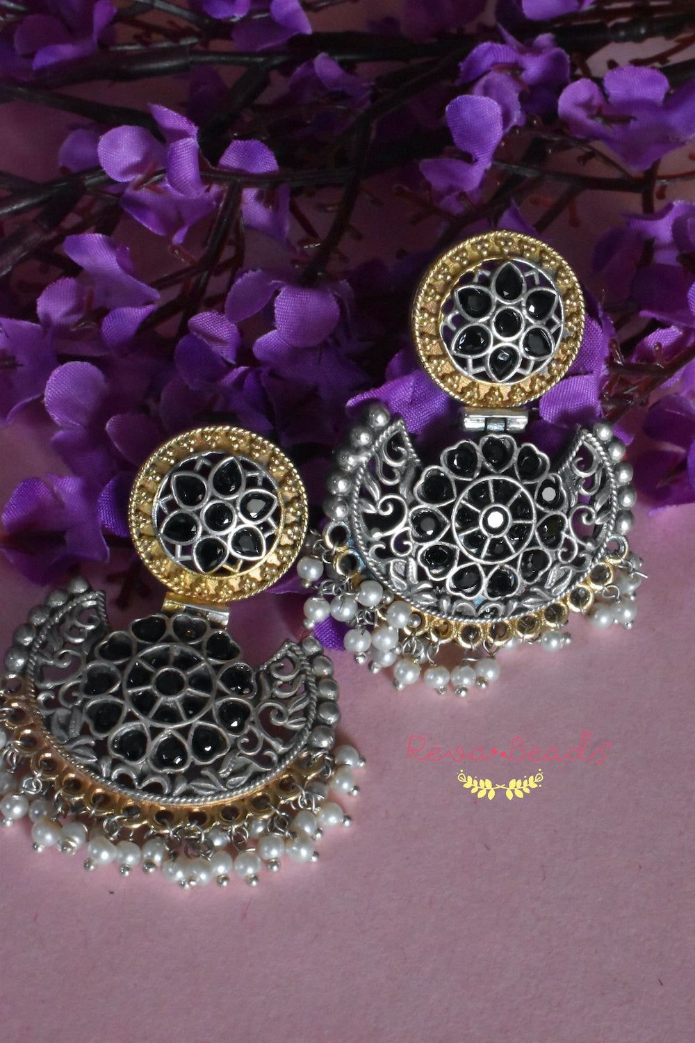 black dual tone earrings