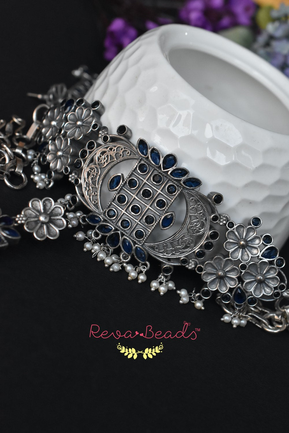 blue oxidised necklace