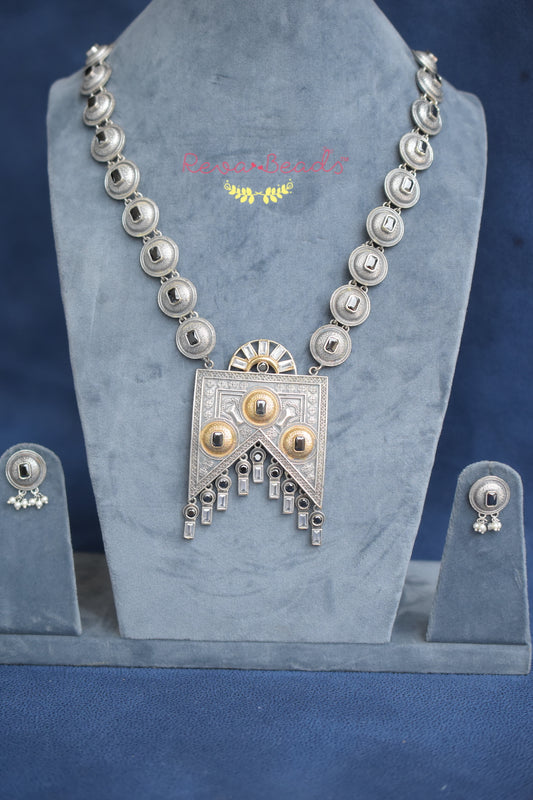 tribal long necklace studded stone earrings set 