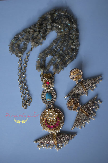tribal jadau long necklace earrings set