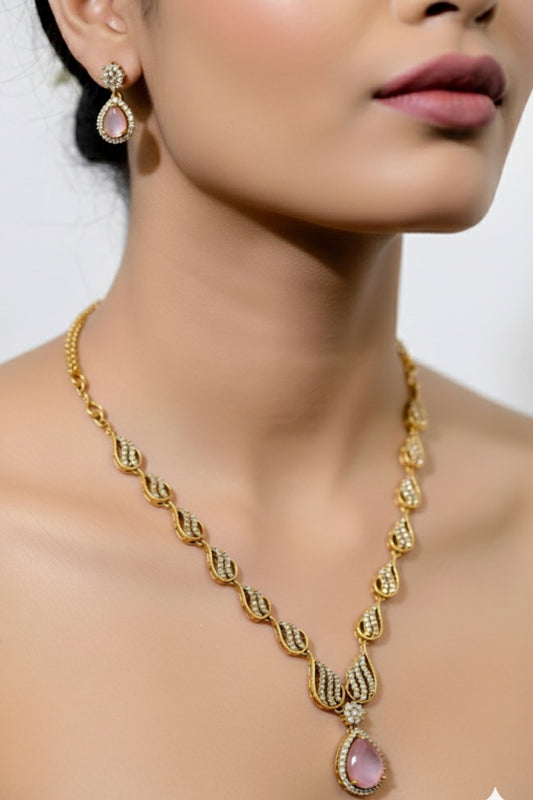 gold cz delicate necklace set