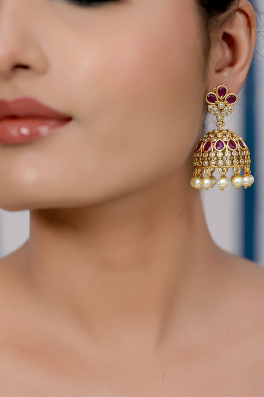 Ad zircon delicate Gold jhumka earrings adgpje250289