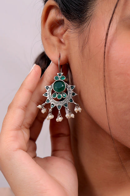 emerald silver earrings