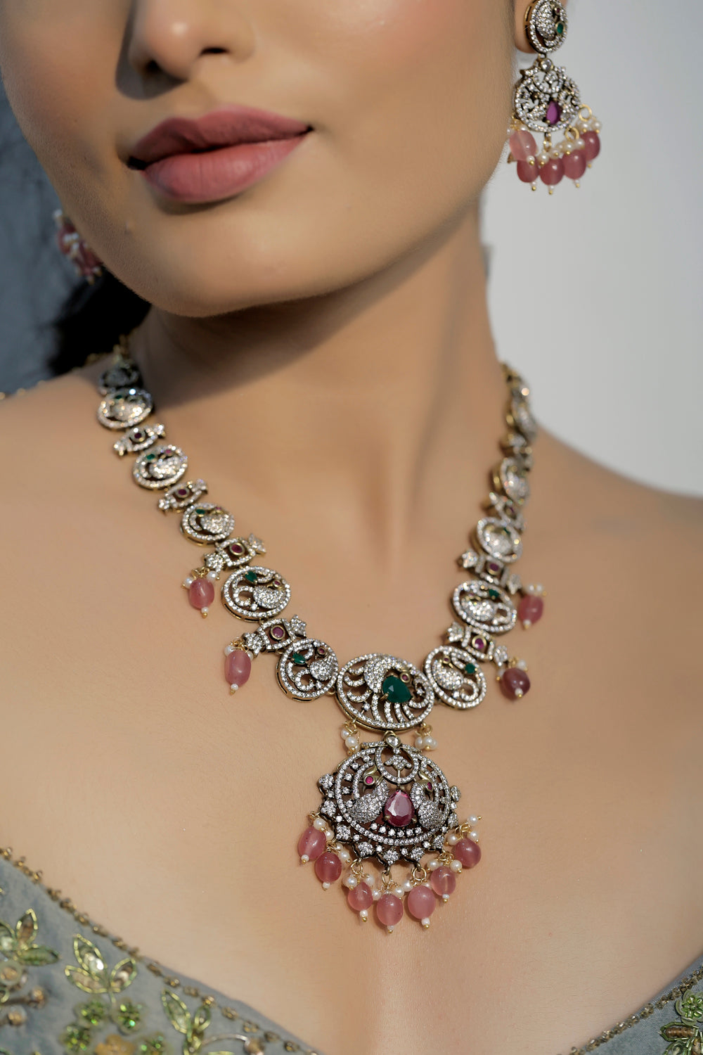 peacock cubic zirconia long set