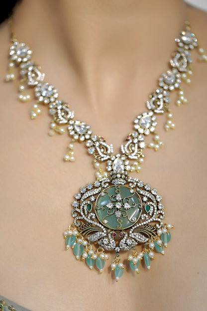 ad zirconia victorian kundan Choker Necklace Earrings Set