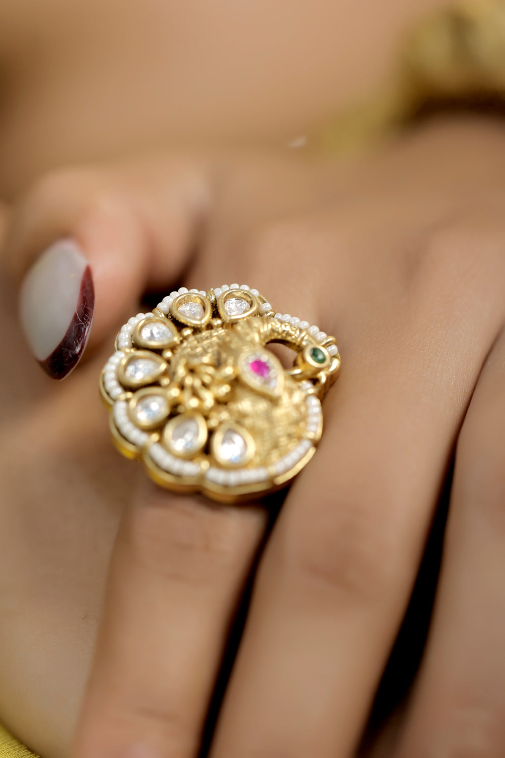 peacock golden finger ring