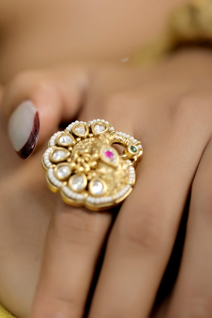 peacock golden finger ring
