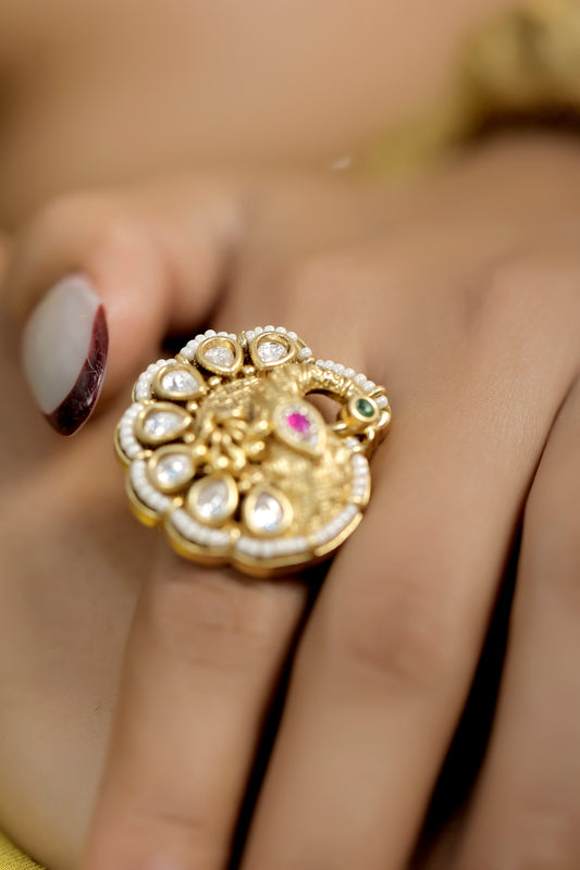 peacock golden finger ring