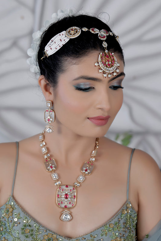 white gold necklace matha patti set