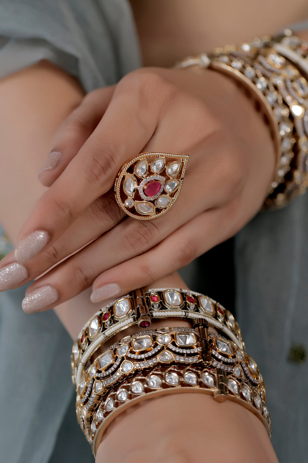 kundan openable bangle and finger ring