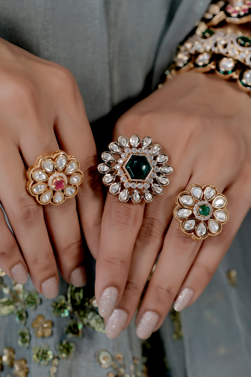 moissanite kundan finger rings
