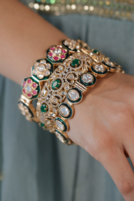 meenakari moissanite kundan openable bangles