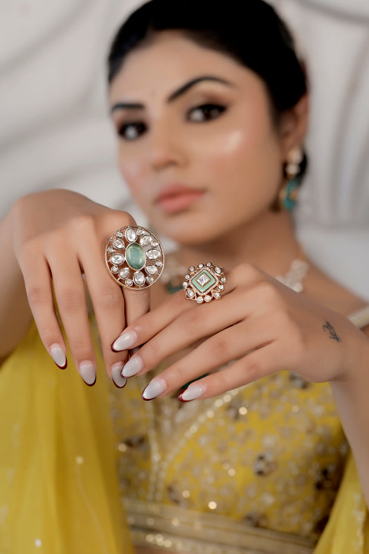 mint meenakari square finger ring