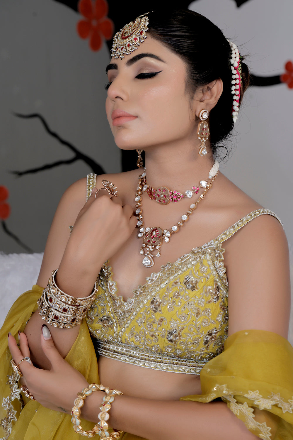 holdali with moissonite Necklace set jadau Long Necklace Earrings klnes240351