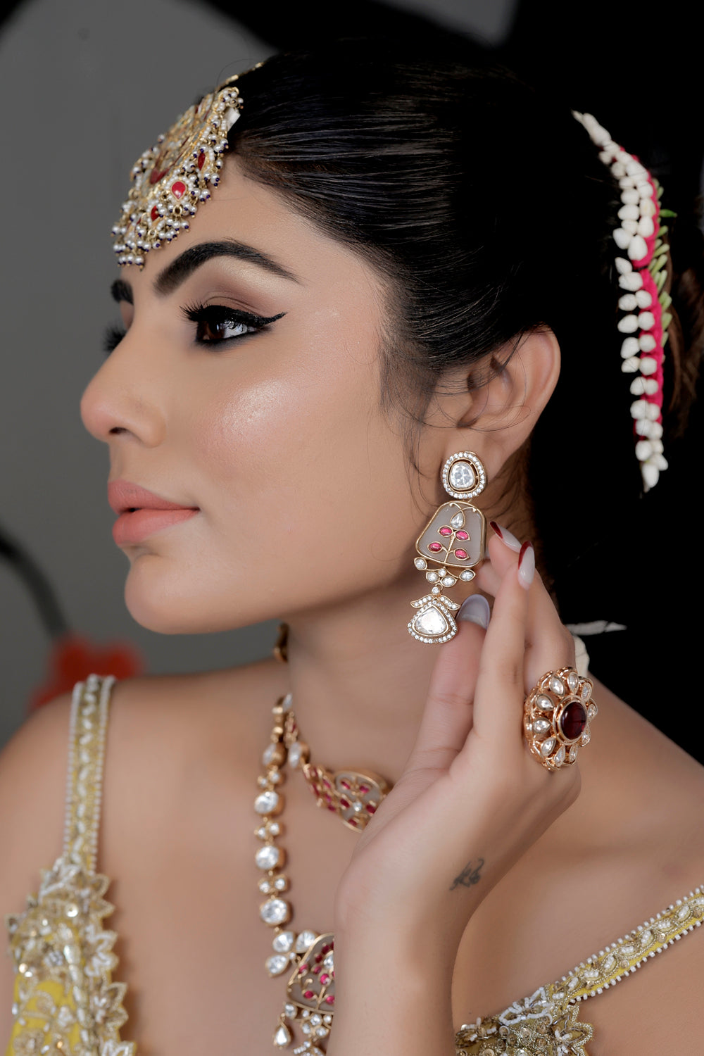 holdali with moissonite Necklace set jadau Long Necklace Earrings klnes240351