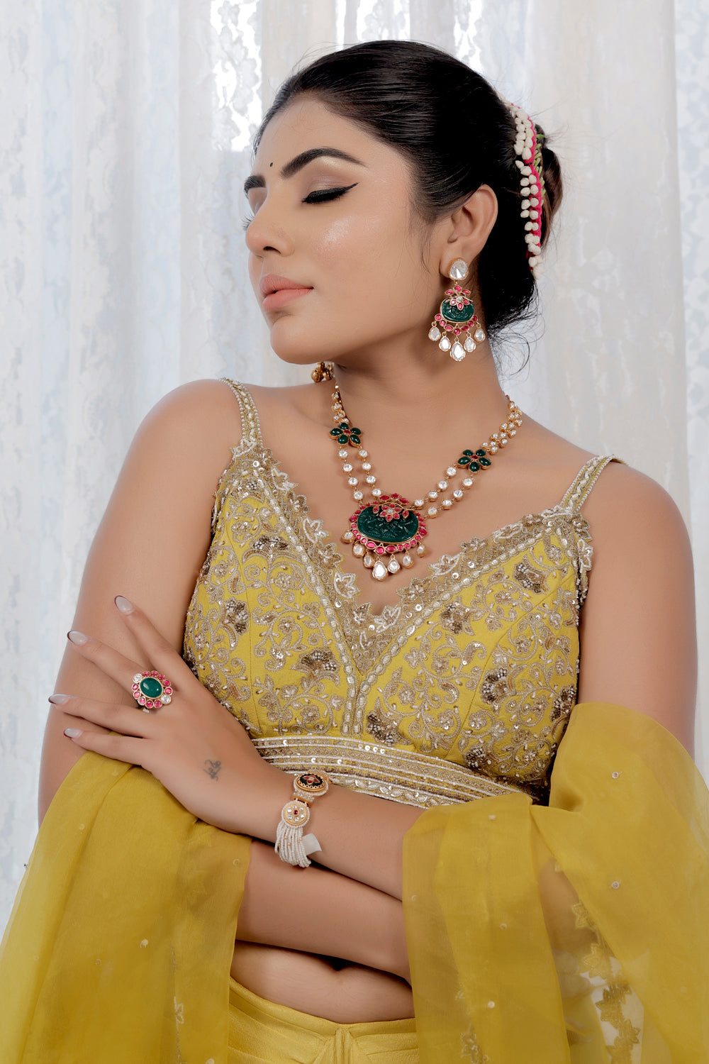 carved stone necklace set