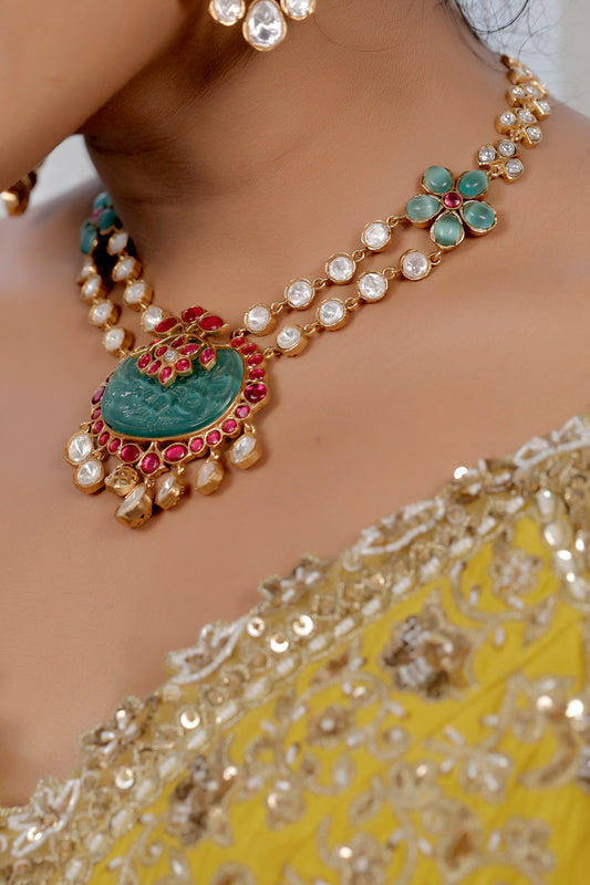 kundan carved stone mint moissanite polki jewellery indian bridal jewelry