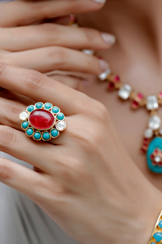 semi precious tone cocktail finger ring indian jewellery 