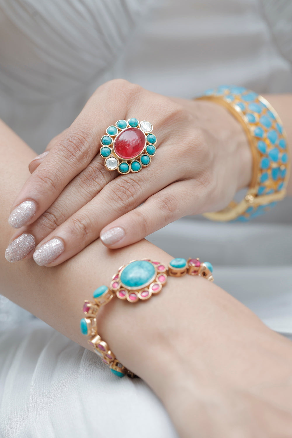 turquoise ruby finger ring