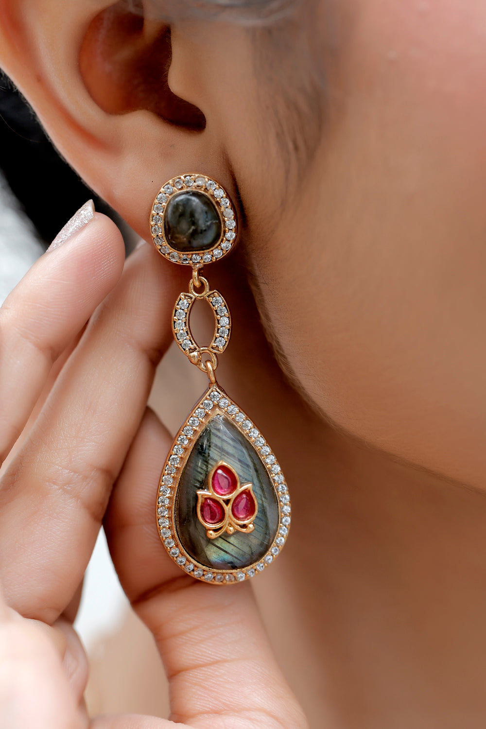 fire labradorite drop earrings