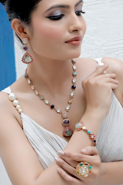 multi colour green aventurine, turquoise, pota ruby, semi precious stone link tennis bracelet