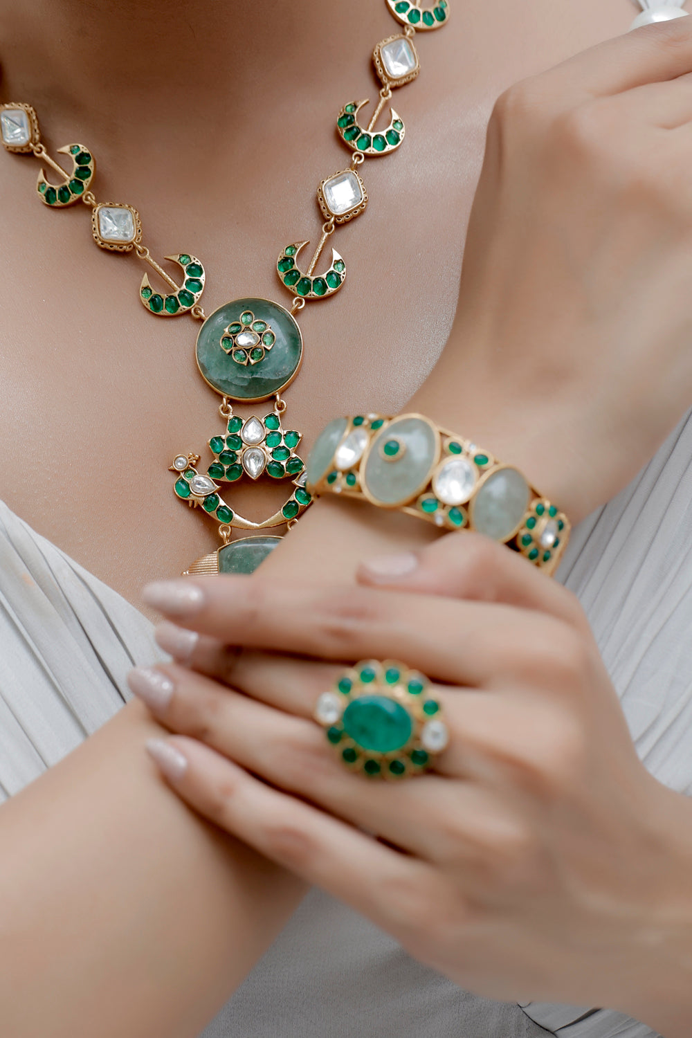 semi precious inlay work long necklace with drop earrings