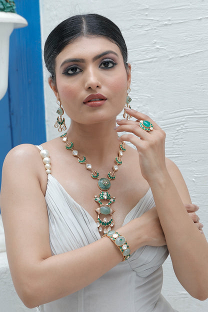 emerald green jewellery look for indian and western outfit