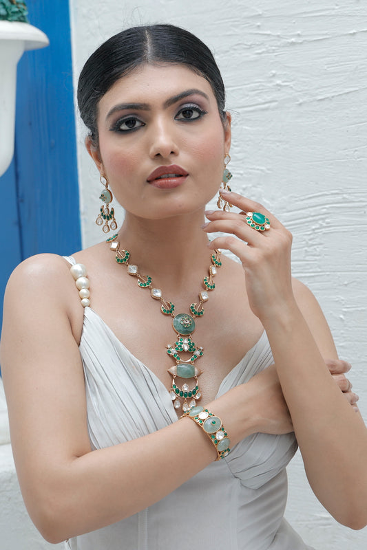 emerald green jewellery look for indian and western outfit