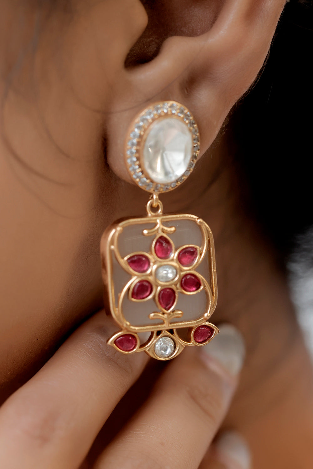 white pota ruby cubic zirconia necklace earrings set