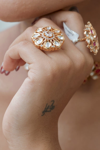 moissanite zircon cocktail gold polish finger ring tyaani inspired 