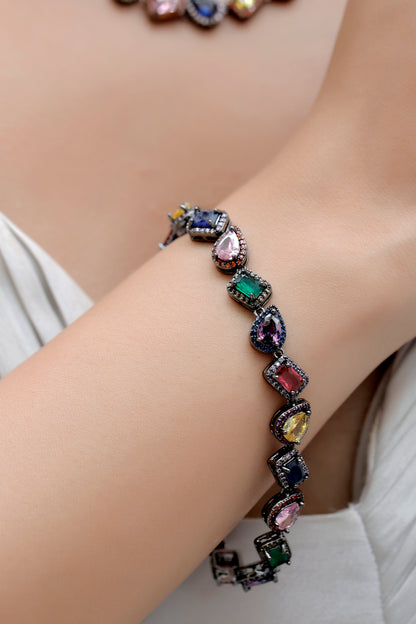 black polish multi stone bracelet