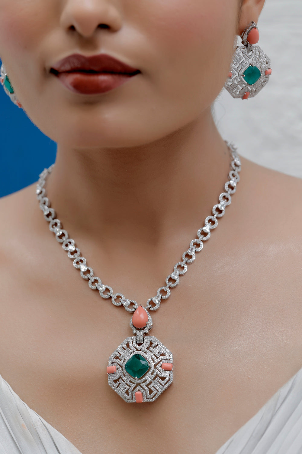 coral necklace set