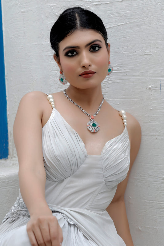 diamond coral long necklace