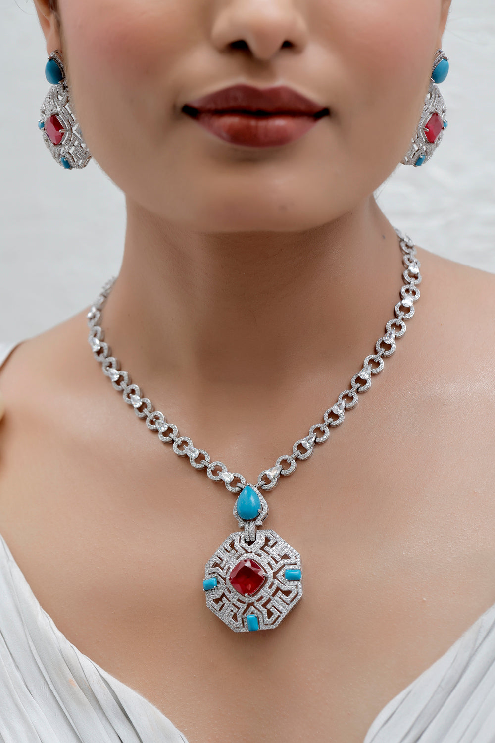 turquoise cz necklace set